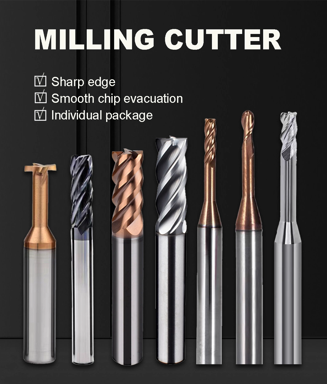 Wyk Tungsten CNC Mill Carbide 2 Flutes CNC Tools Router Bits for Wood Carbide End Mill